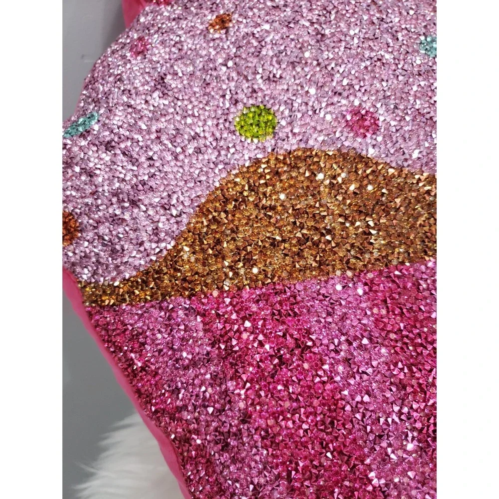 LOT 2 Sparkles Home Pink Cupcake Shaped Beaded‎ Throw Pillow Dessert Sweet Candy